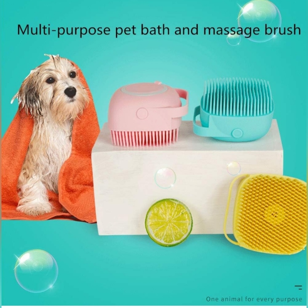 Portable Dog Bath Brush - Pet Massage Brush Shampoo Dispenser Soft Silicone